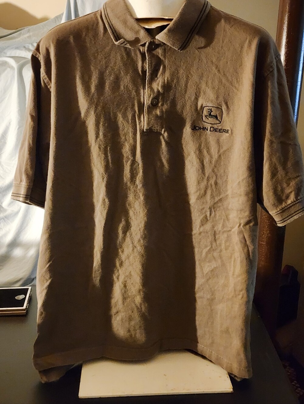 John Deere Men's Tan Polo with Embroidered Logo